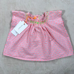 Everbloom 6 Months Pink/Orange Embroidered Cap Sleeve Birdie Top New